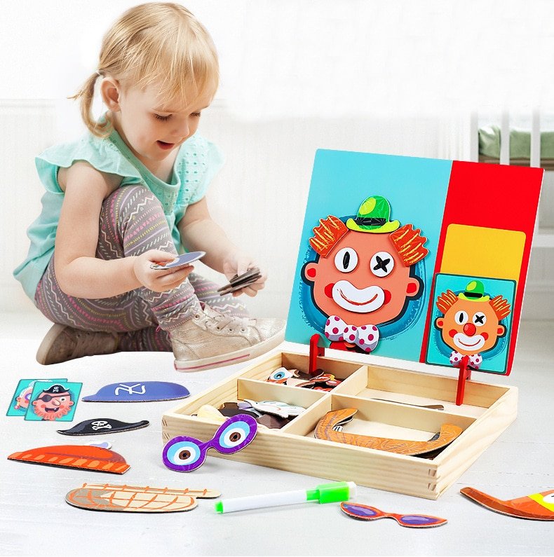 Wooden Magnetic Drawing Board Puzzle